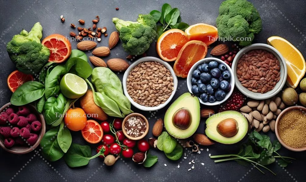 عکس غذاهای سالم و مغذی: میوه ها، سبزیجات و دانه های فوق العاده