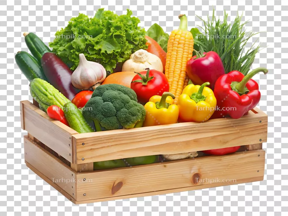 عکس دوربری جعبه چوبی پر از سبزیجات مغذی و تازه برای سلامتی شما
