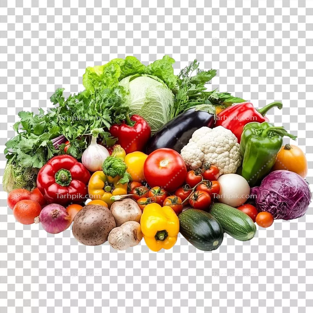 عکس دوربری مجموعه ای تازه و رنگارنگ از سبزیجات در نمایشگاه