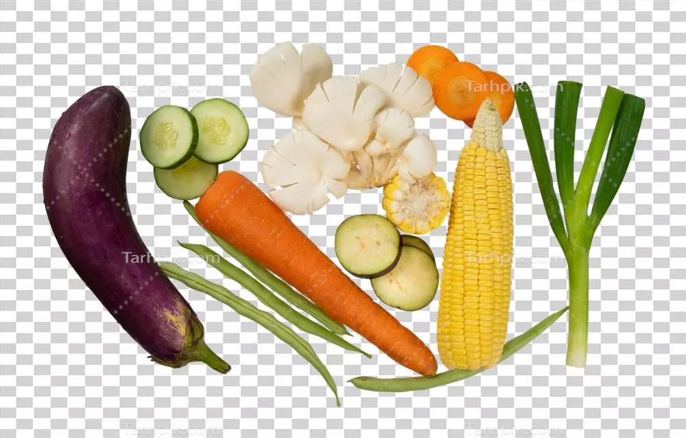 عکس دوربری مجموعه ای از سبزیجات تازه و خام برای تغذیه سالم به صورت افقی