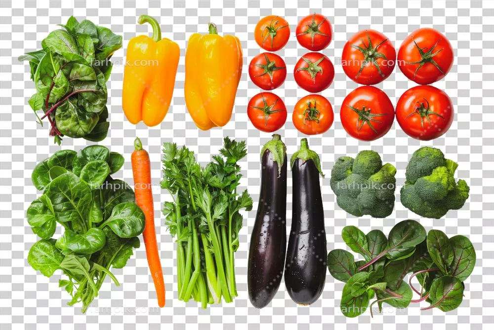 عکس دوربری ترکیب متنوعی از سبزیجات تازه و خوشمزه برای استفاده در آشپزی