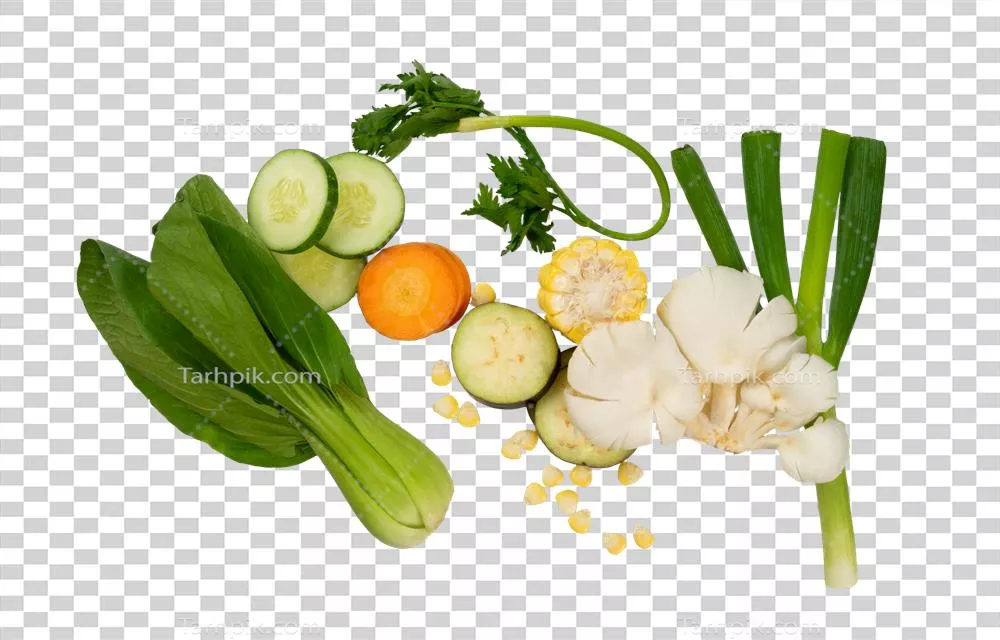 عکس دوربری مجموعه ای از سبزیجات تازه و رنگارنگ به صورت جداگانه