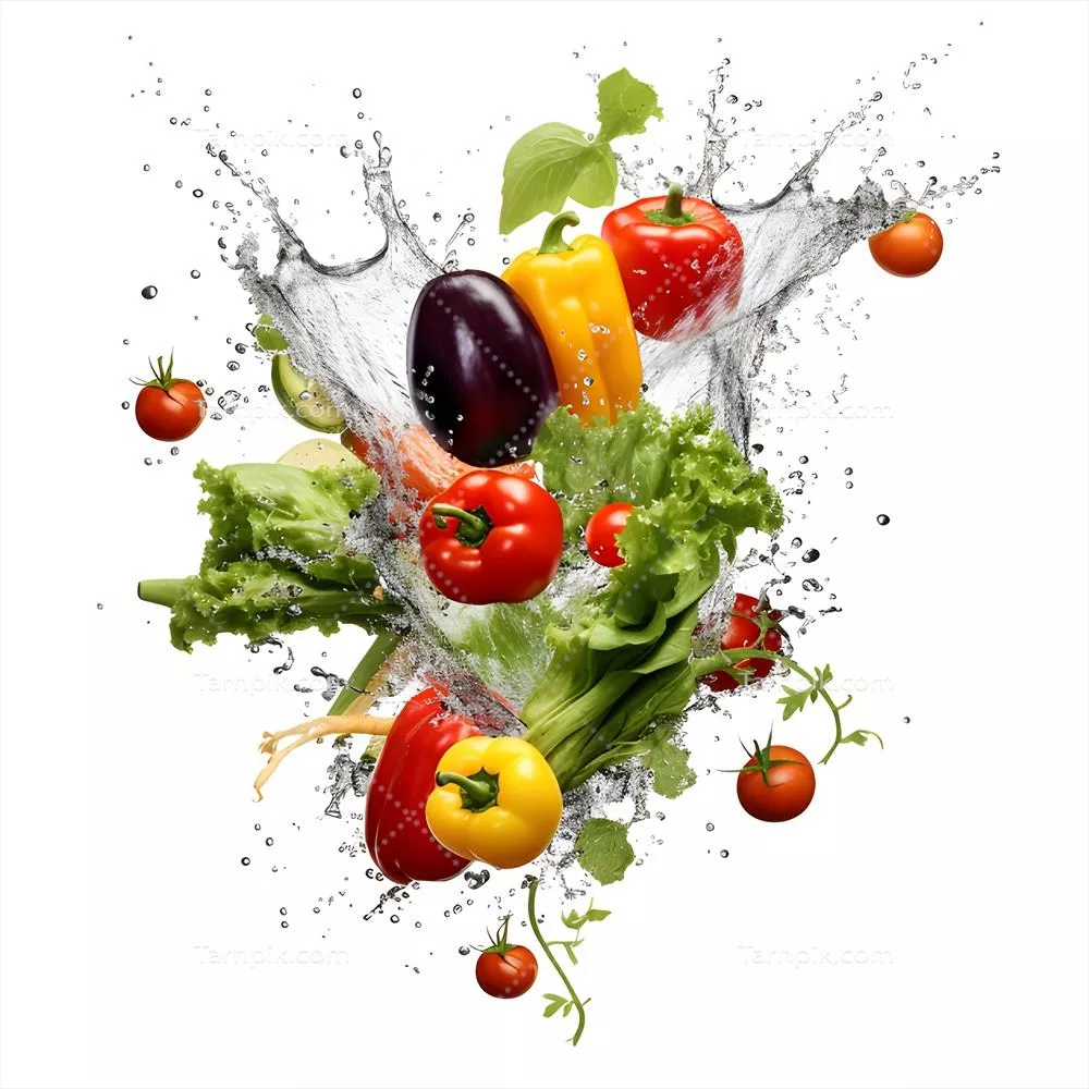عکس تصویری زیبا از سبزیجات تازه و آبپاشی آنها برای نمایش طراوت