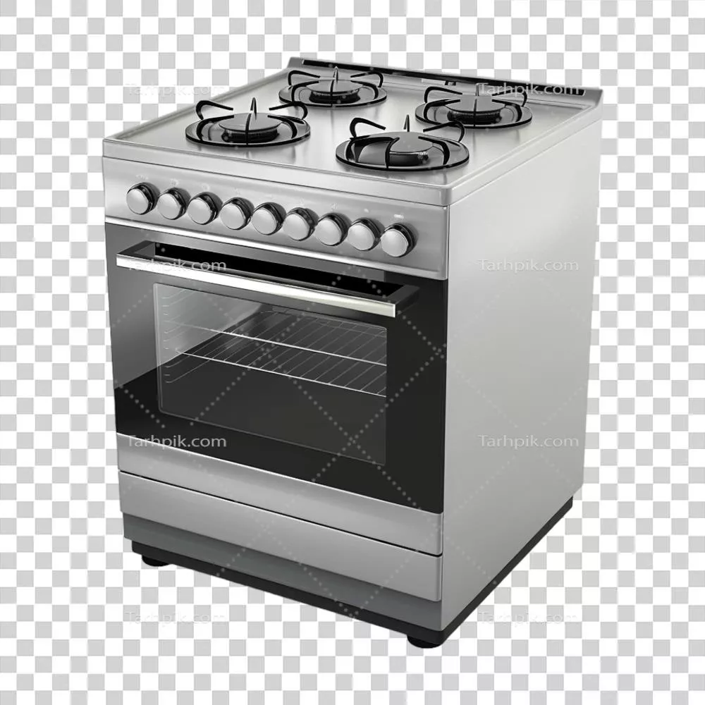 عکس دوربری اجاق گاز استیل ضد زنگ با طراحی مدرن و پس زمینه شفاف