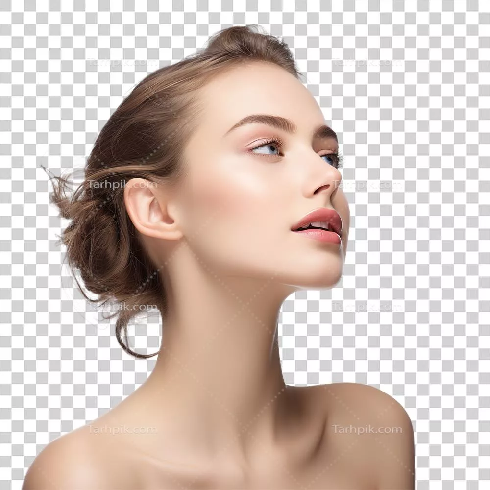 عکس دوربری مدل دختر با پوست سالم و تمیز در پس زمینه شفاف و زیبا
