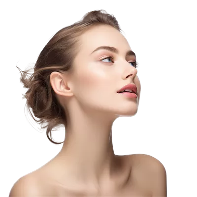 عکس دوربری مدل دختر با پوست سالم و تمیز در پس زمینه شفاف و زیبا