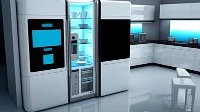عکس آشپزخانه ای مدرن با وسایل هوشمند و صفحه نمایش برای راحتی بیشتر