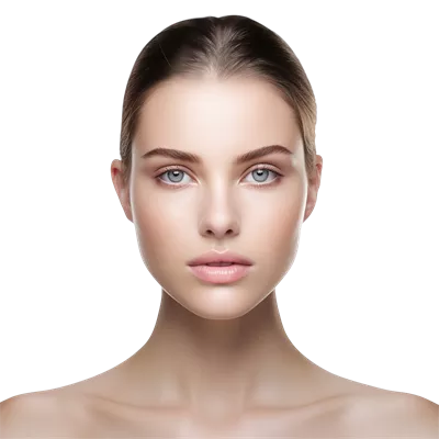 عکس دوربری مدل زیبای زن با پوست درخشان و آرایش ملایم در پس زمینه شفاف