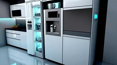 عکس آشپزخانه ای مدرن با وسایل هوشمند و صفحه نمایش لمسی برای راحتی بیشتر