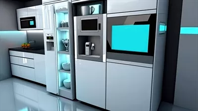 عکس آشپزخانه ای مدرن با وسایل هوشمند و صفحه نمایش لمسی