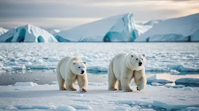 عکس پرتره خرس قطبی در منظره و جو زیبای قطب جنوب