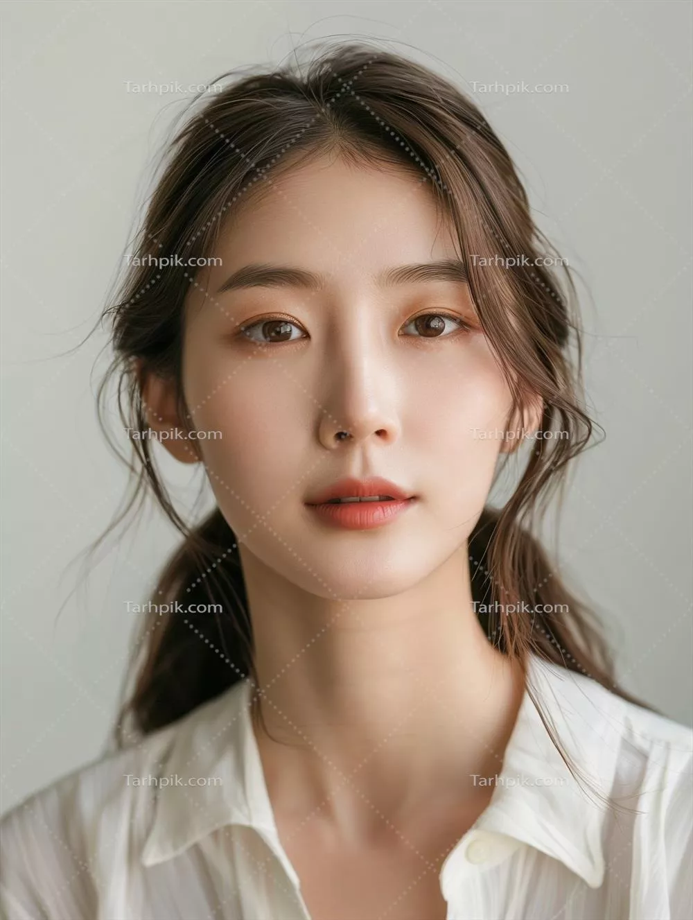 عکس پرتره ای طبیعی و زیبا از یک زن جوان آسیایی با آرایش ملایم