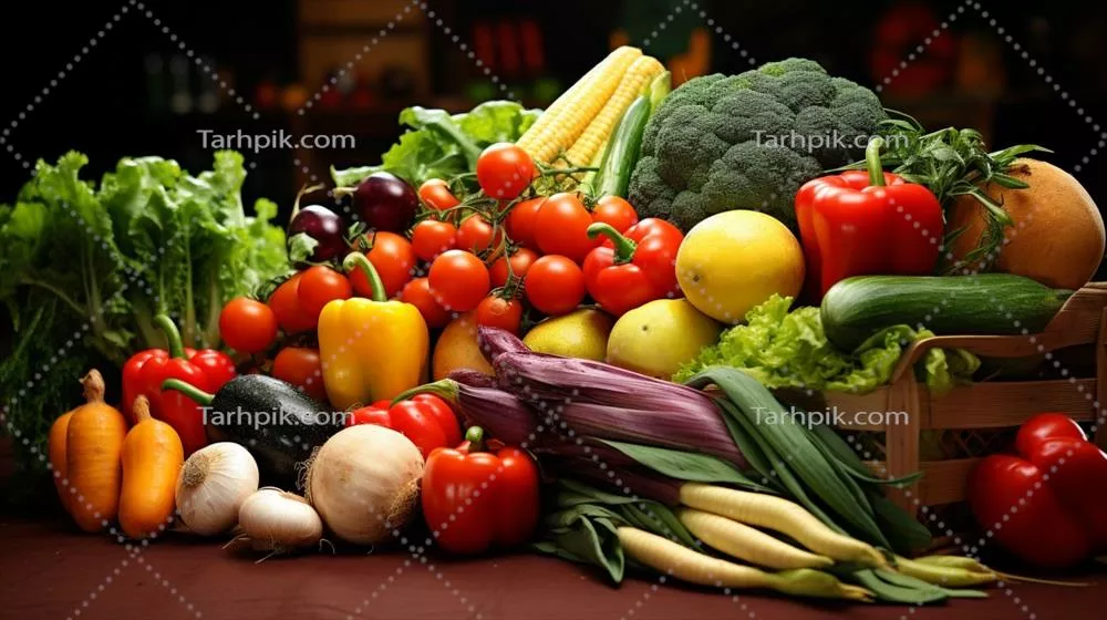 عکس میوه ها و سبزیجات تازه و ارگانیک در بازار رنگارنگ