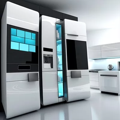 عکس آشپزخانه ای مدرن با وسایل هوشمند و صفحه نمایش لمسی