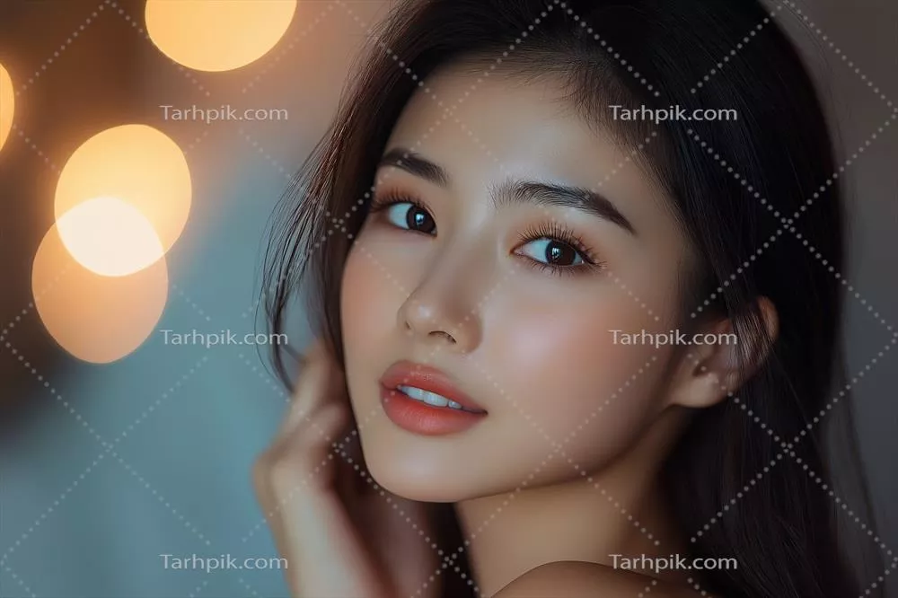 عکس پرتره نزدیک از یک زن جوان آسیایی با پوست بی نقص و زیبا