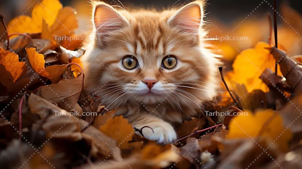 عکس گربه ای کنجکاو در پس زمینه ای زیبا و دلنشین