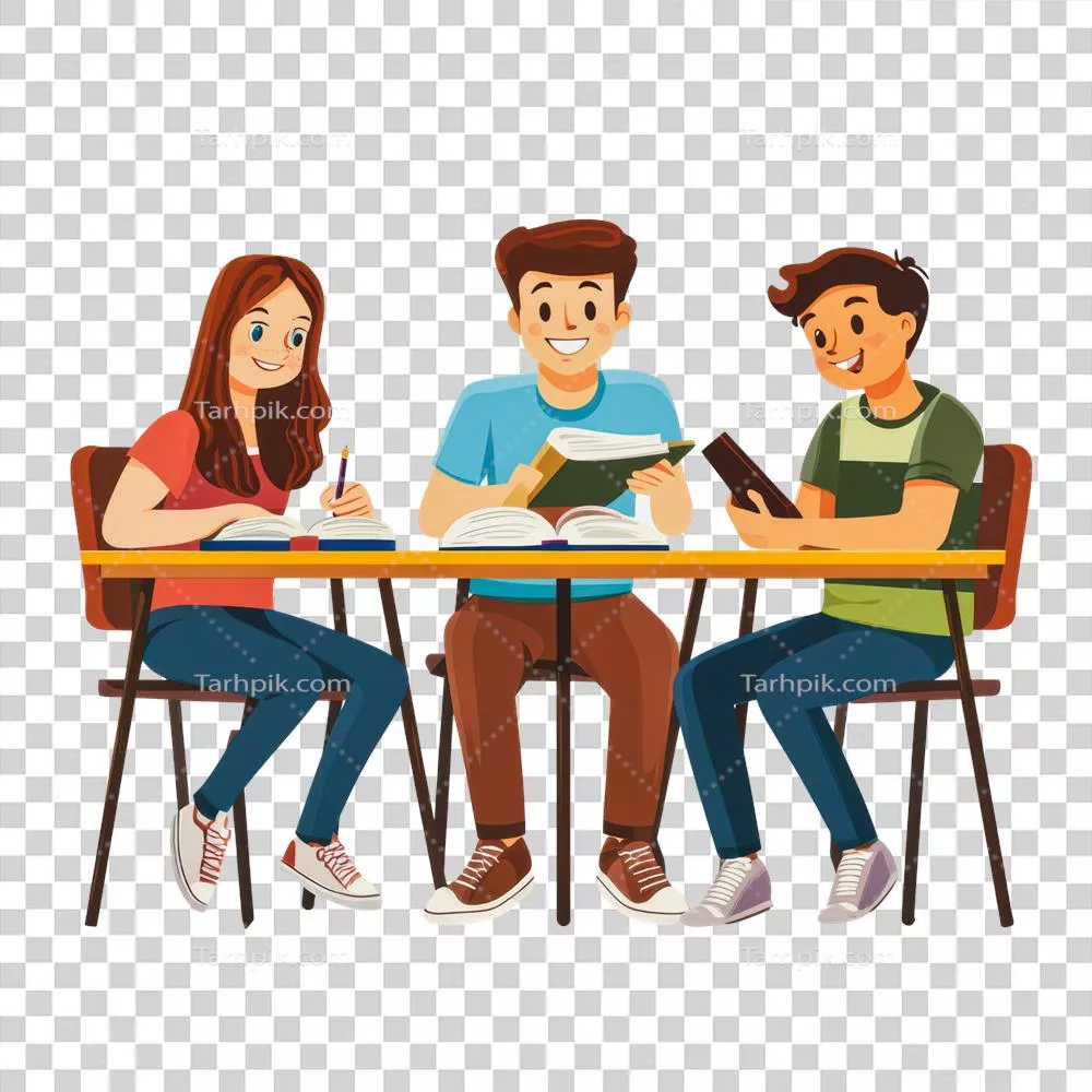 عکس دوربری دانش آموزان در حال یادگیری و همکاری در یک میز مطالعه