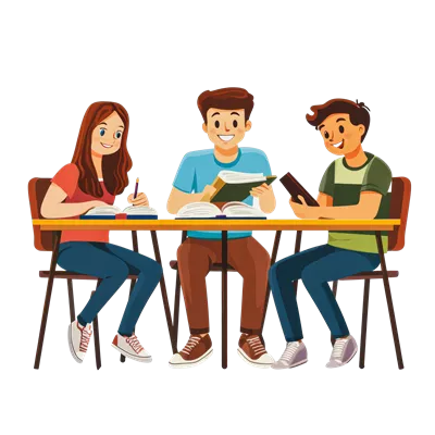 عکس دوربری دانش آموزان در حال یادگیری و همکاری در یک میز مطالعه