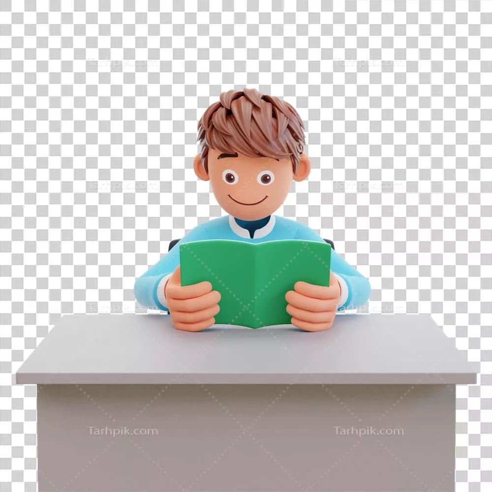 عکس دوربری دانشجوی جوان جدی در حال مطالعه کتاب برای آمادگی در امتحان