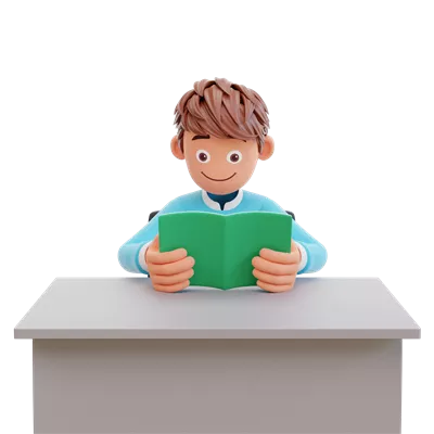 عکس دوربری دانشجوی جوان جدی در حال مطالعه کتاب برای آمادگی در امتحان