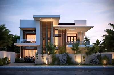 عکس خانه مدرن زیبا با طراحی مینیمالیستی در محله مسکونی