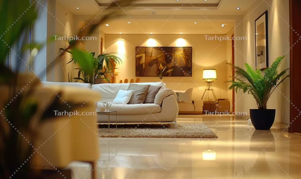 عکس فضای داخلی مدرن و مینیمالیستی با دیوارهای نرم و کرم رنگ