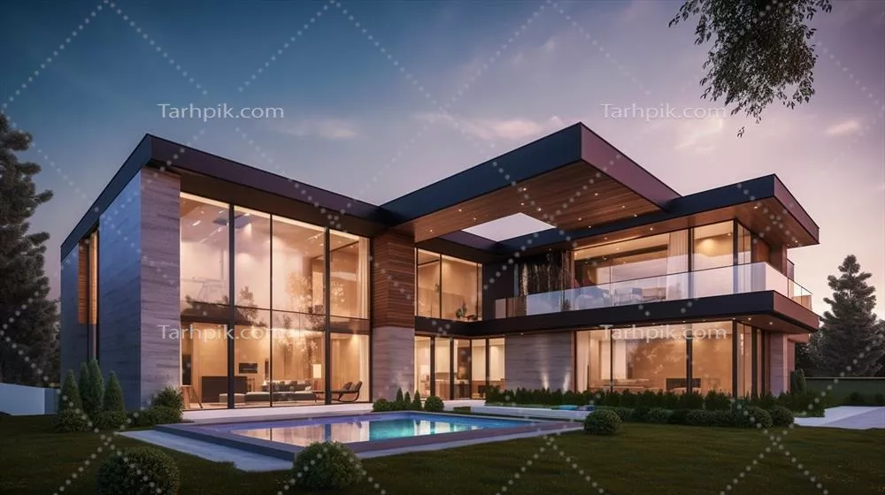 عکس مدل سه بعدی از یک خانه مدرن و دنج با گاراژ برای فروش یا اجاره