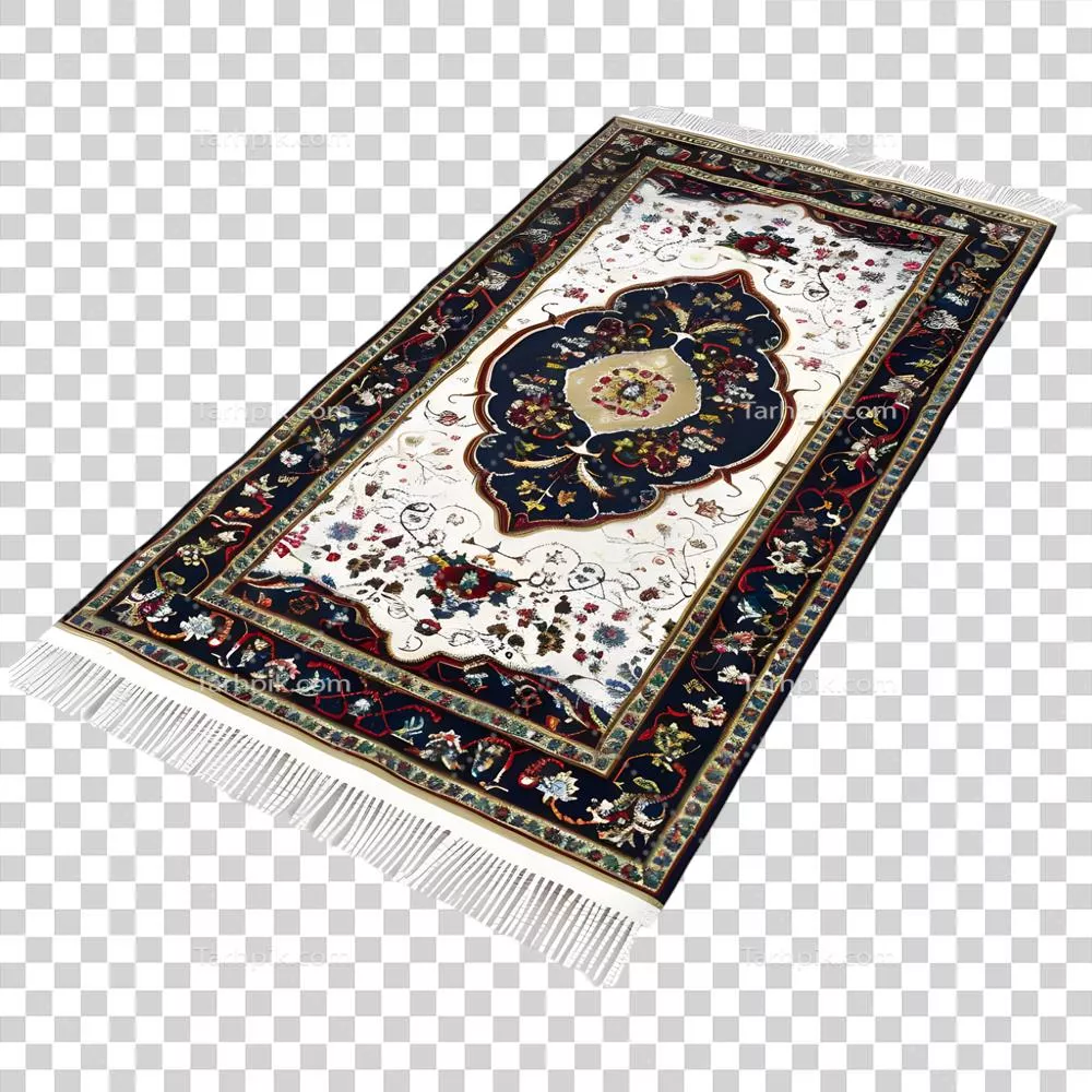 عکس دوربری تصویر سه بعدی از فرش نماز مخصوص مسلمانان با پس زمینه شفاف