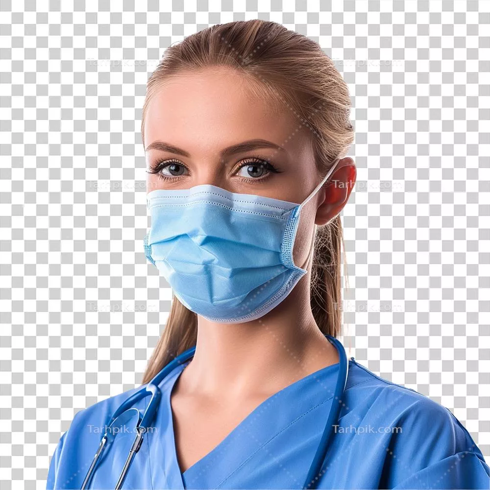 عکس دوربری تصویر پزشک با ماسک صورت در پس زمینه شفاف و بدون حاشیه