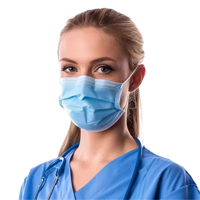 عکس دوربری تصویر پزشک با ماسک صورت در پس زمینه شفاف و بدون حاشیه