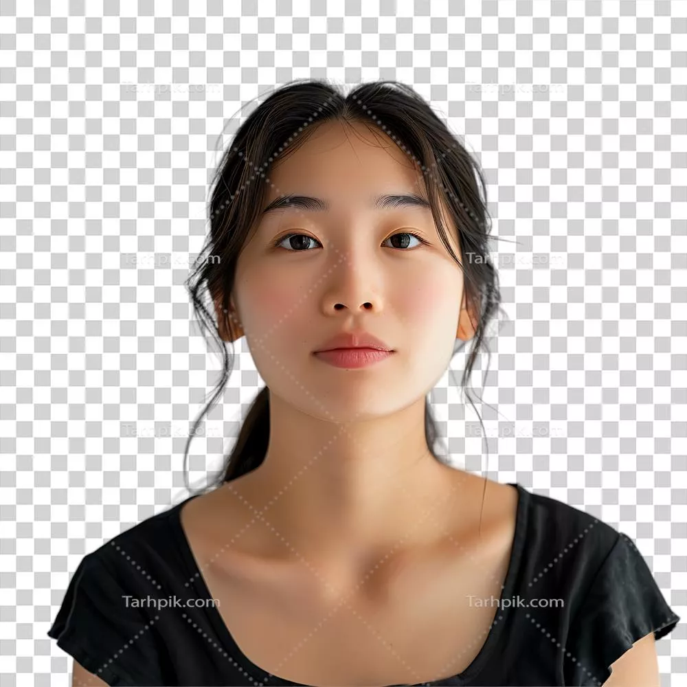 عکس دوربری پرتره ای از یک زن جوان آسیایی در حال ژست گیری با پس زمینه شفاف