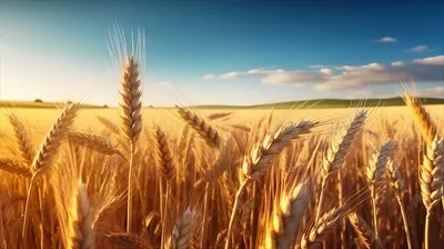 عکس مزرعه گندم طلایی زیر آسمان آبی، خلق شده با هوش مصنوعی