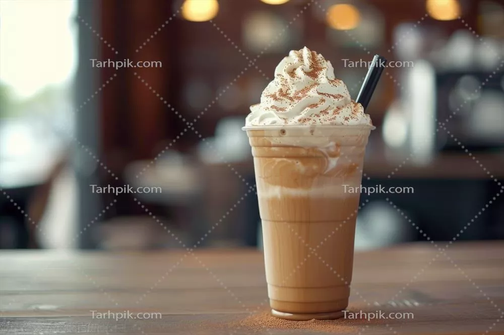 عکس لحظه ای شیرین از نوشیدن کارامل فراپچینو با خامه زده شده