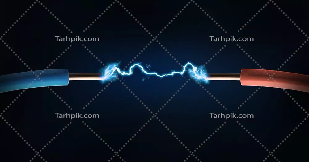 عکس تخلیه انرژی قوس الکتریکی بین دو کابل با جزئیات بصری جذاب