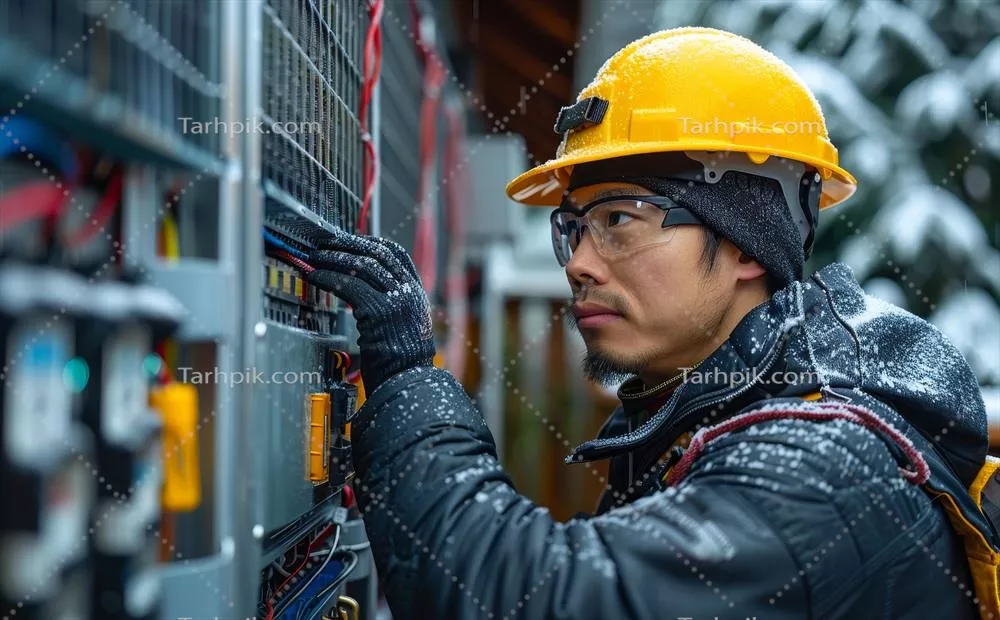 عکس مهندس برق در حال کار بر روی ترانسفورماتور در نیروگاه