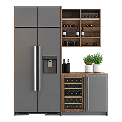 عکس دوربری کابینت نگهداری شراب و یخچال در آشپزخانه با پس زمینه شفاف