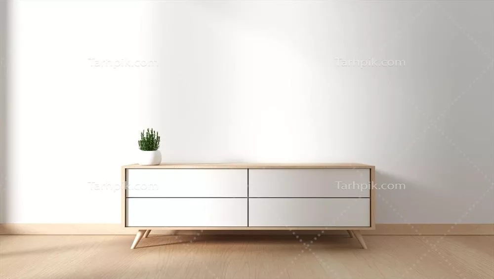 عکس کابینت تلویزیون در یک اتاق مدرن با طراحی مینیمالیستی و سبک زِن ژاپنی