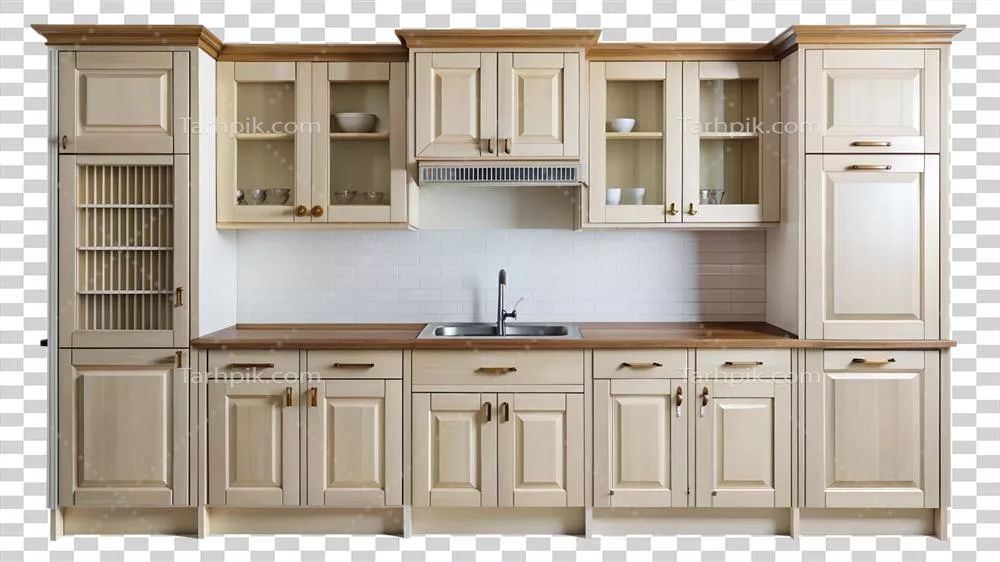 عکس دوربری کابینت های چوبی روشن با طراحی مدرن و جذاب برای آشپزخانه