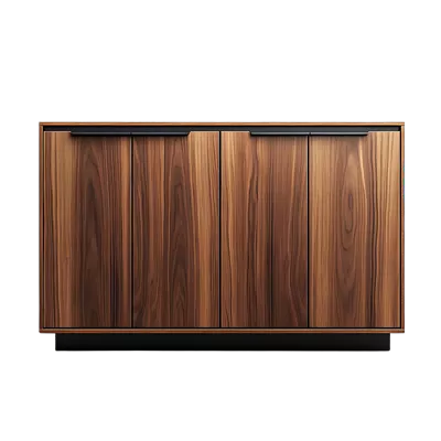 عکس دوربری کابینت چوب گردو با دستگیره های مشکی و پس زمینه شفاف