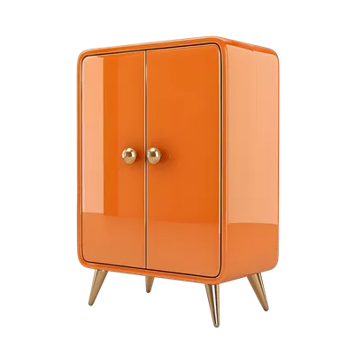 عکس دوربری کابینت چوبی نارنجی با طراحی زیبا و مدرن در پس زمینه شفاف