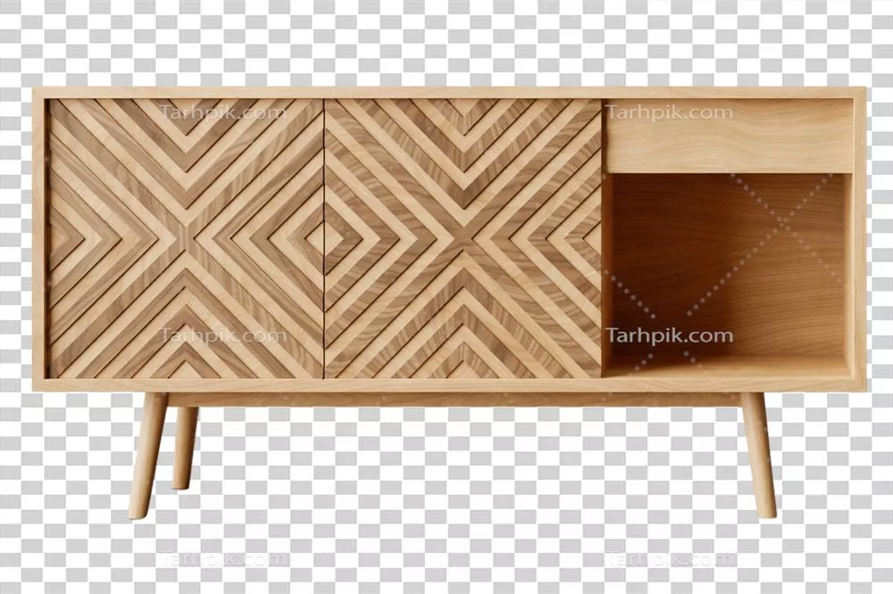 عکس دوربری کابینت ذخیره سازی بژ رنگ با طراحی مدرن و شیک برای دکوراسیون داخلی