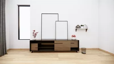 عکس کابینت تلویزیون و صندلی راحتی به سبک ژاپنی در طراحی مینیمالیستی