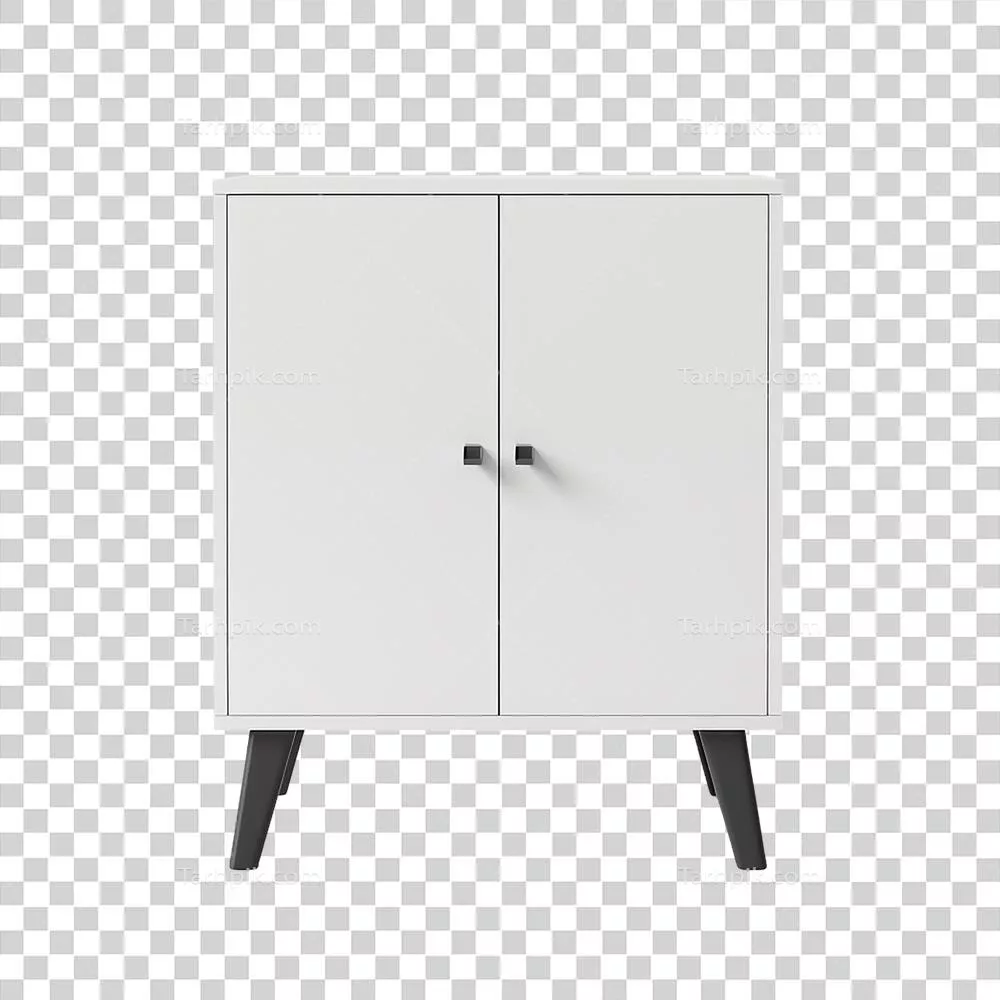 عکس دوربری کابینت دو در مدرن و سفید با پایه های مشکی، انتخابی شیک برای دکوراسیون منزل و دفتر کار