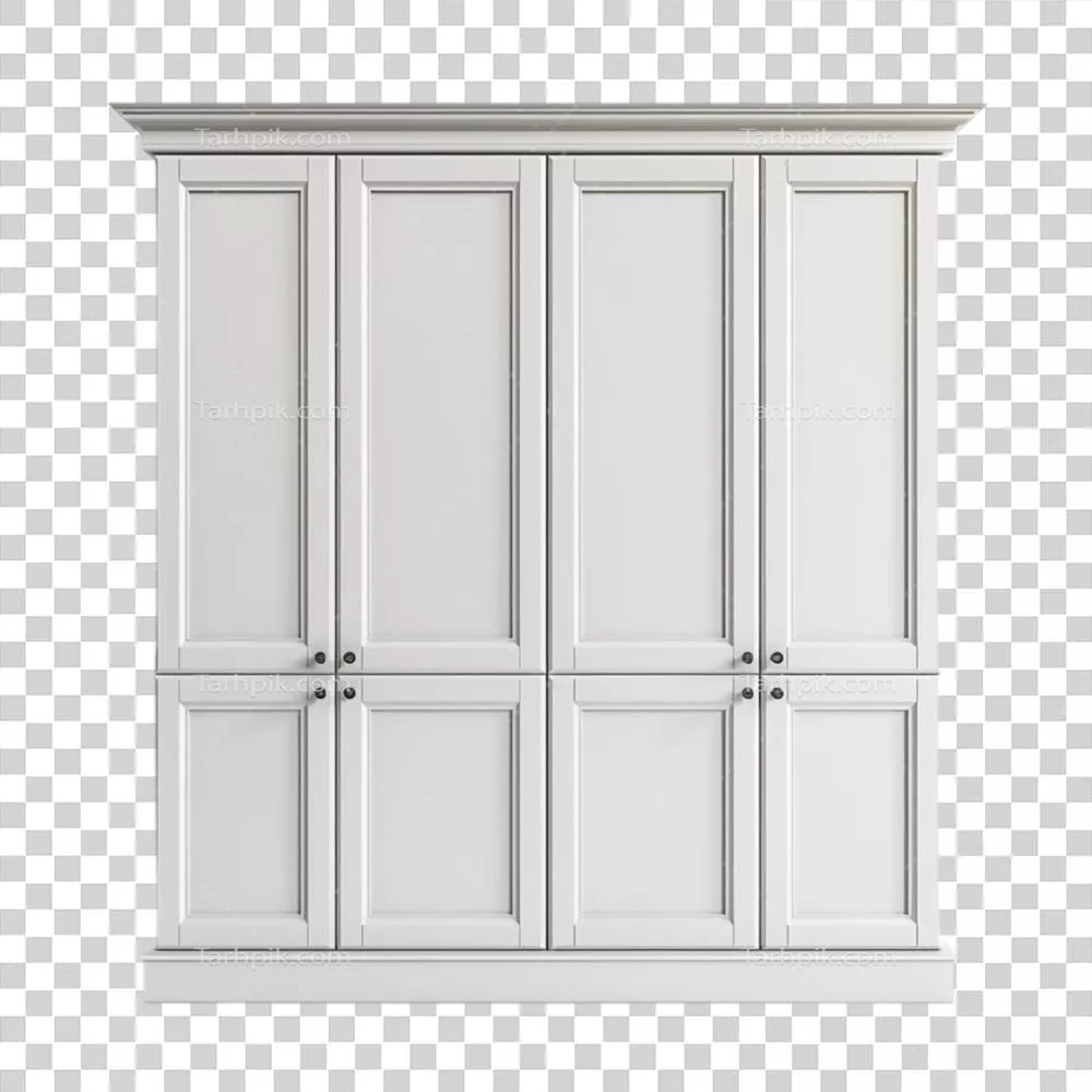 عکس دوربری کابینت سفید با درب های زیبا بر روی پس زمینه شفاف