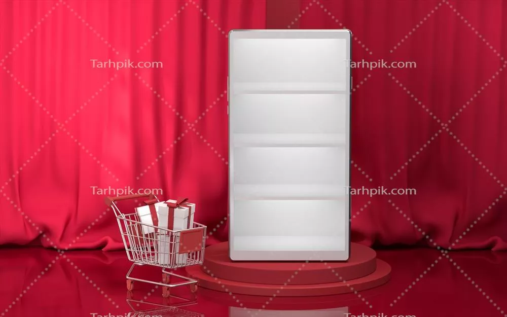 عکس مدل سه بعدی خلاقانه از قفسه محصولات تلفن همراه خالی