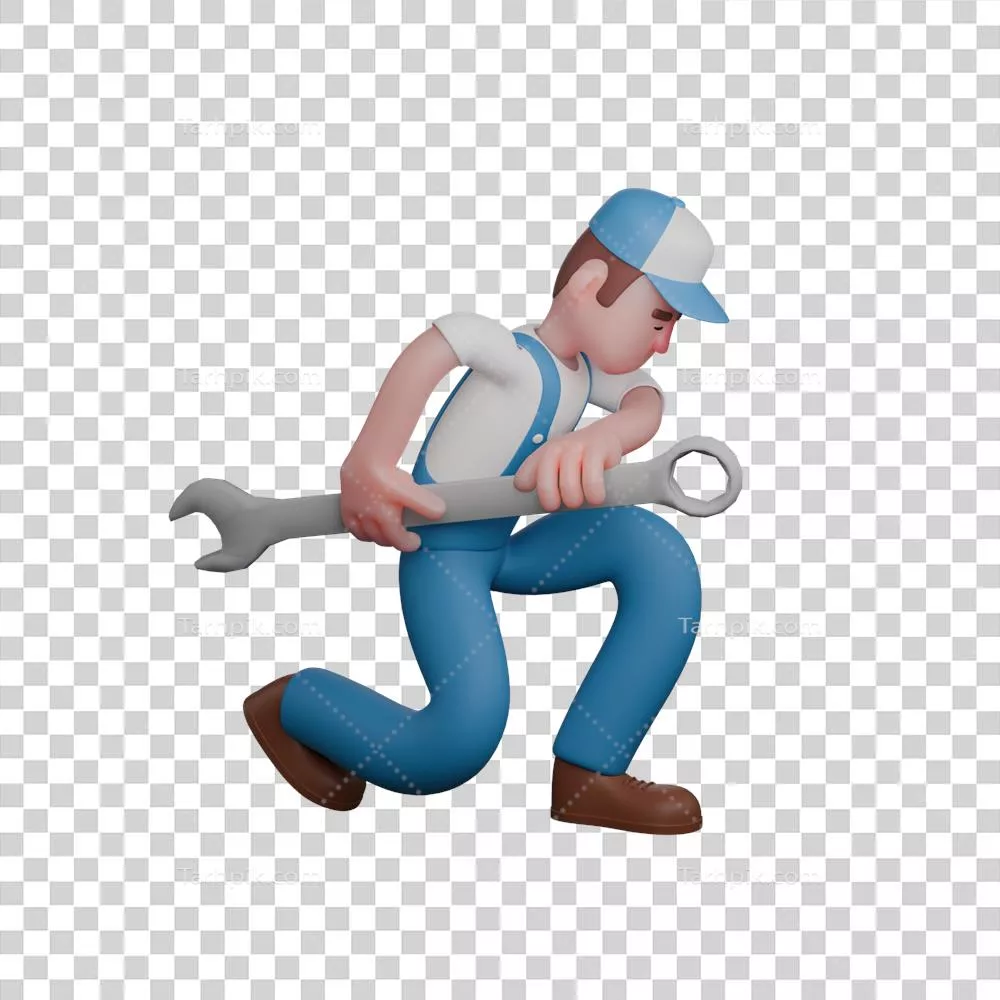 عکس دوربری مکانیک مرد 3D در حال کار بر روی یک دستگاه فنی و تخصصی
