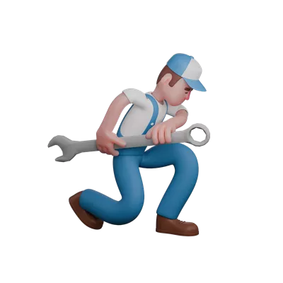 عکس دوربری مکانیک مرد 3D در حال کار بر روی یک دستگاه فنی و تخصصی