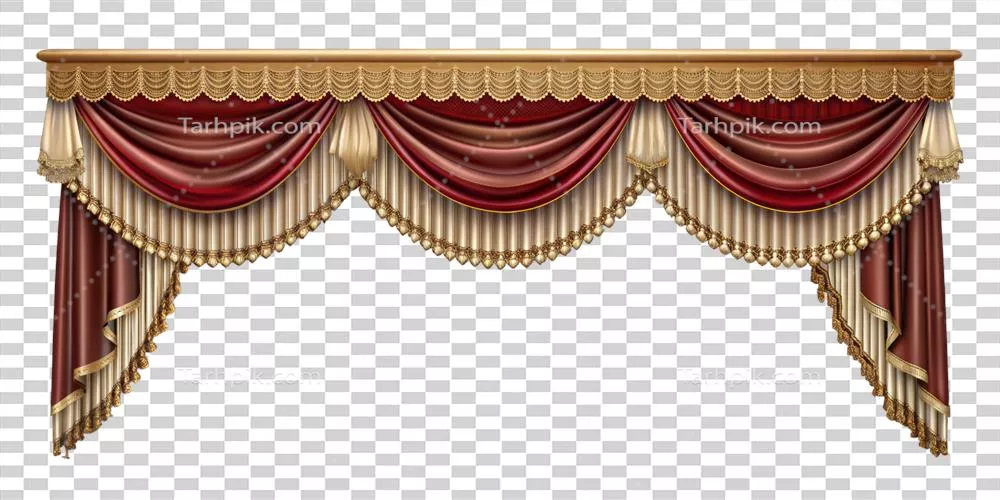 عکس دوربری پرده تئاتر یا اپرا که بر روی صحنه ای شفاف باز می شود