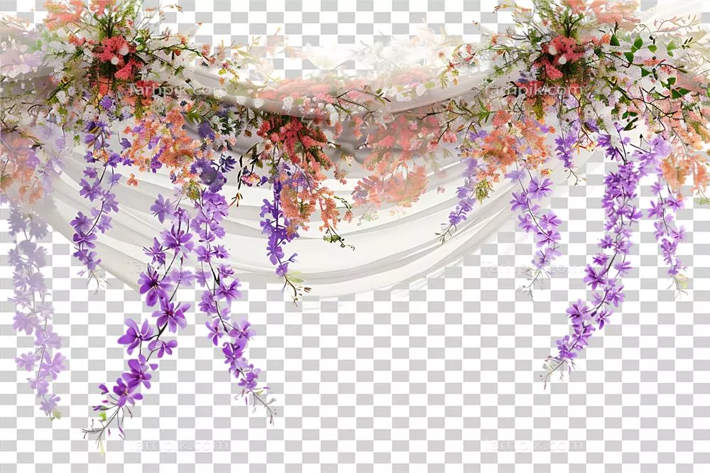 عکس دوربری پرده های گلدار با طراحی زیبا و پس زمینه شفاف برای دکوراسیون داخلی