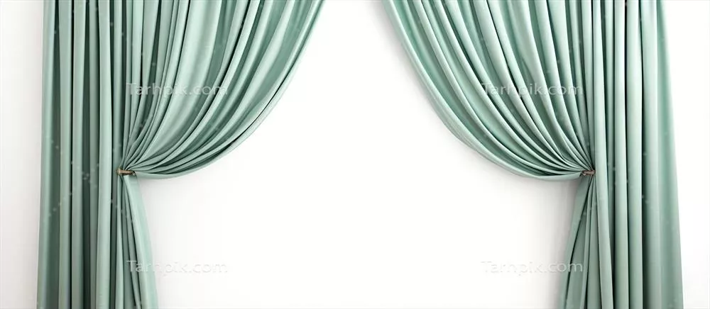 عکس تصویری از پرده سفید و مبلمان در پس زمینه ای ساده و روشن